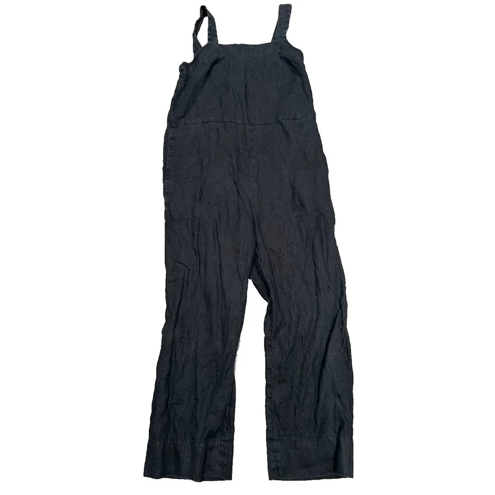 Everlane Women’s Black Linen Blend Overall Pants Romper Sz 4 A003253